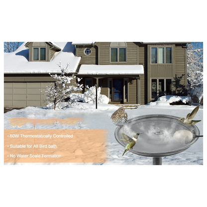 60W Bird Bath Heater Deicer with Thermostat Control & Auto Shut