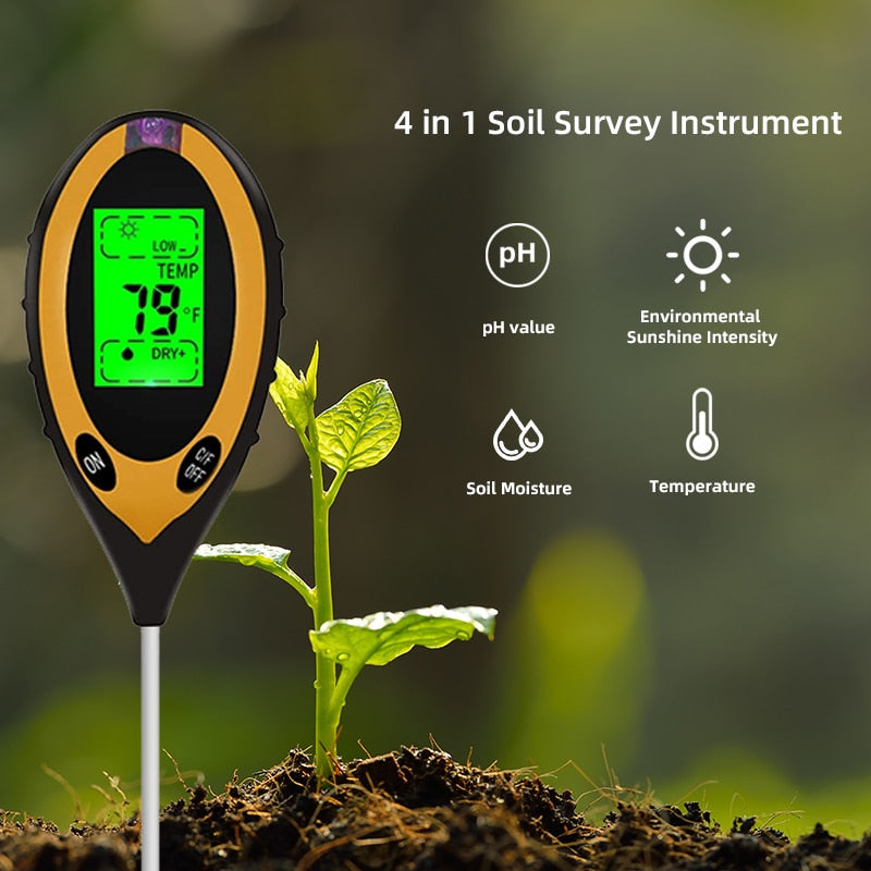 Digital Soil Moisture PH Sunlight Temperature Meter